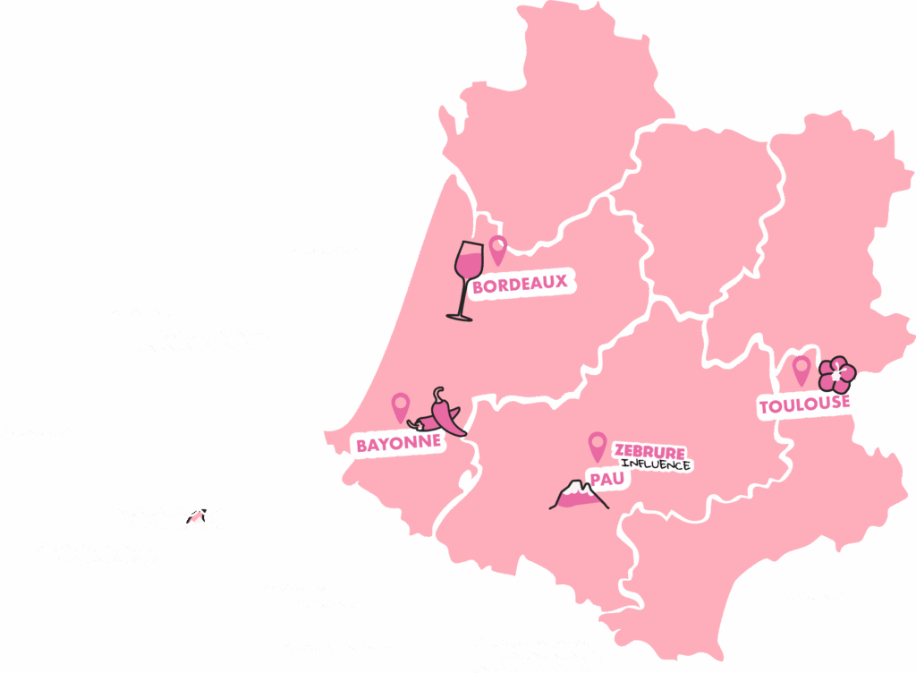 Illsutration carte Grand Sud-Ouest Zebrure Influence